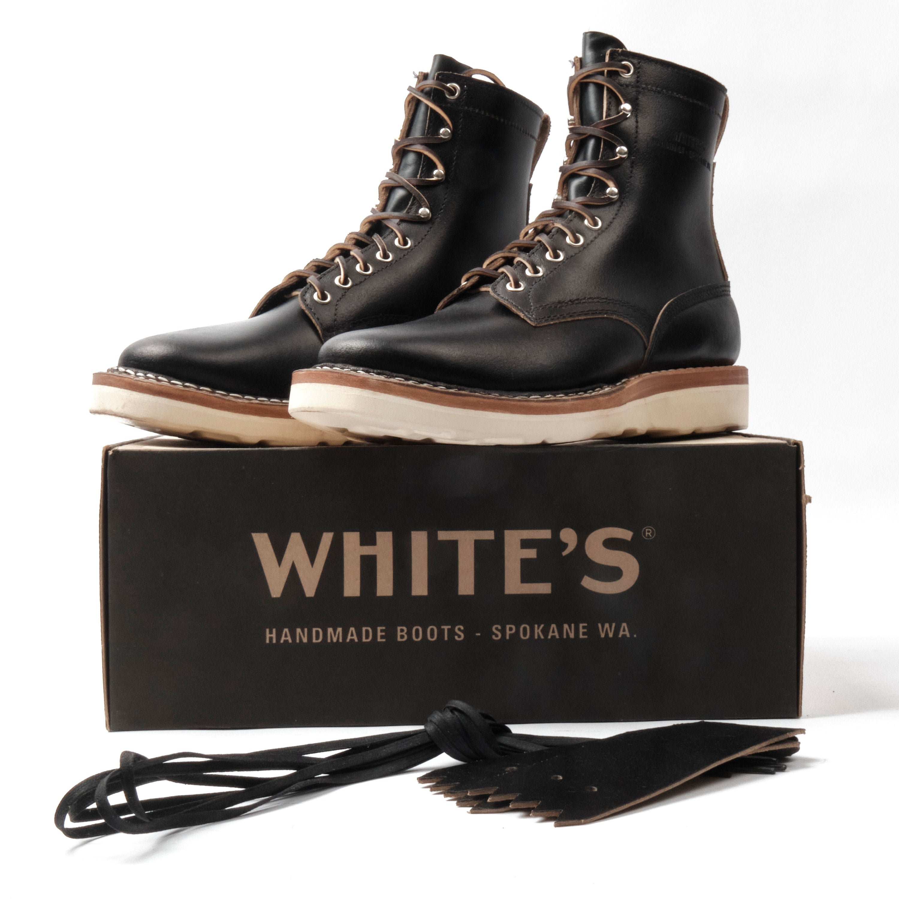 FREENOTE CLOTH X WHITE'S BOOTS - RANCHER 8" - BLACK WAXED FLESH