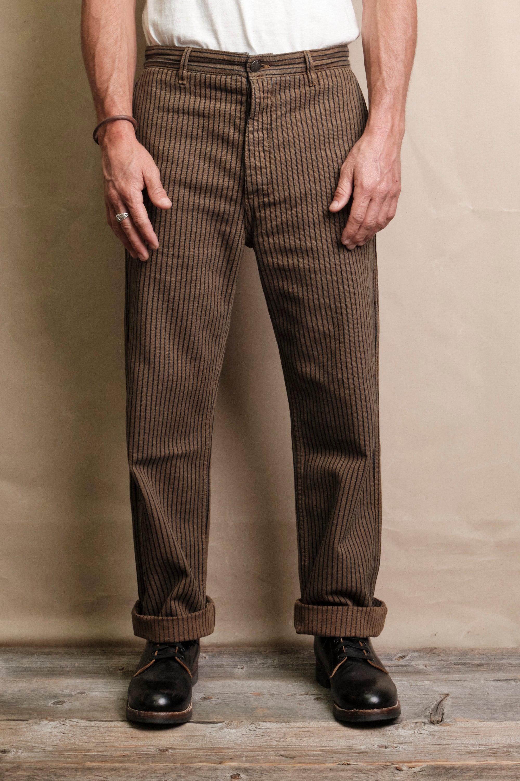 Western Pant Brown Herringbone Dobby