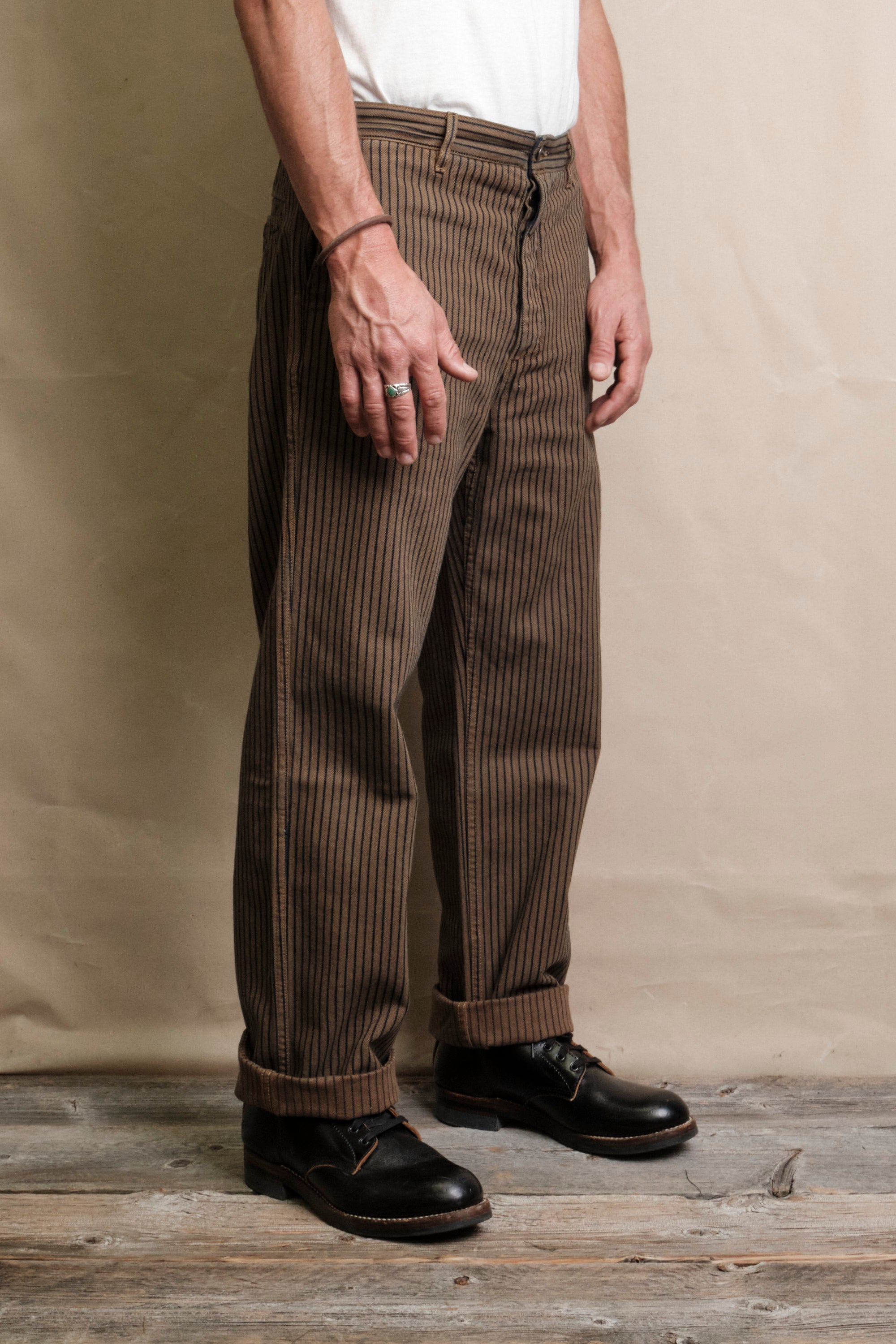 Western Pant Brown Herringbone Dobby