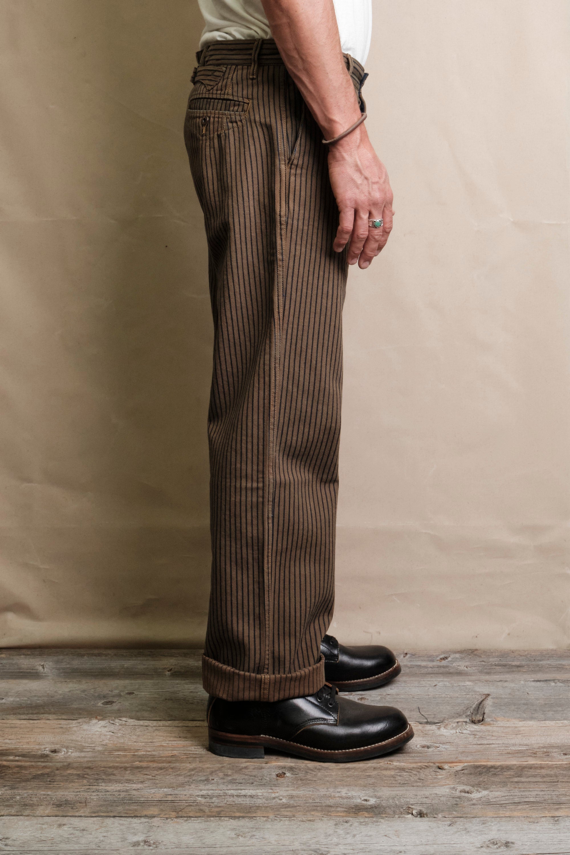Western Pant Brown Herringbone Dobby