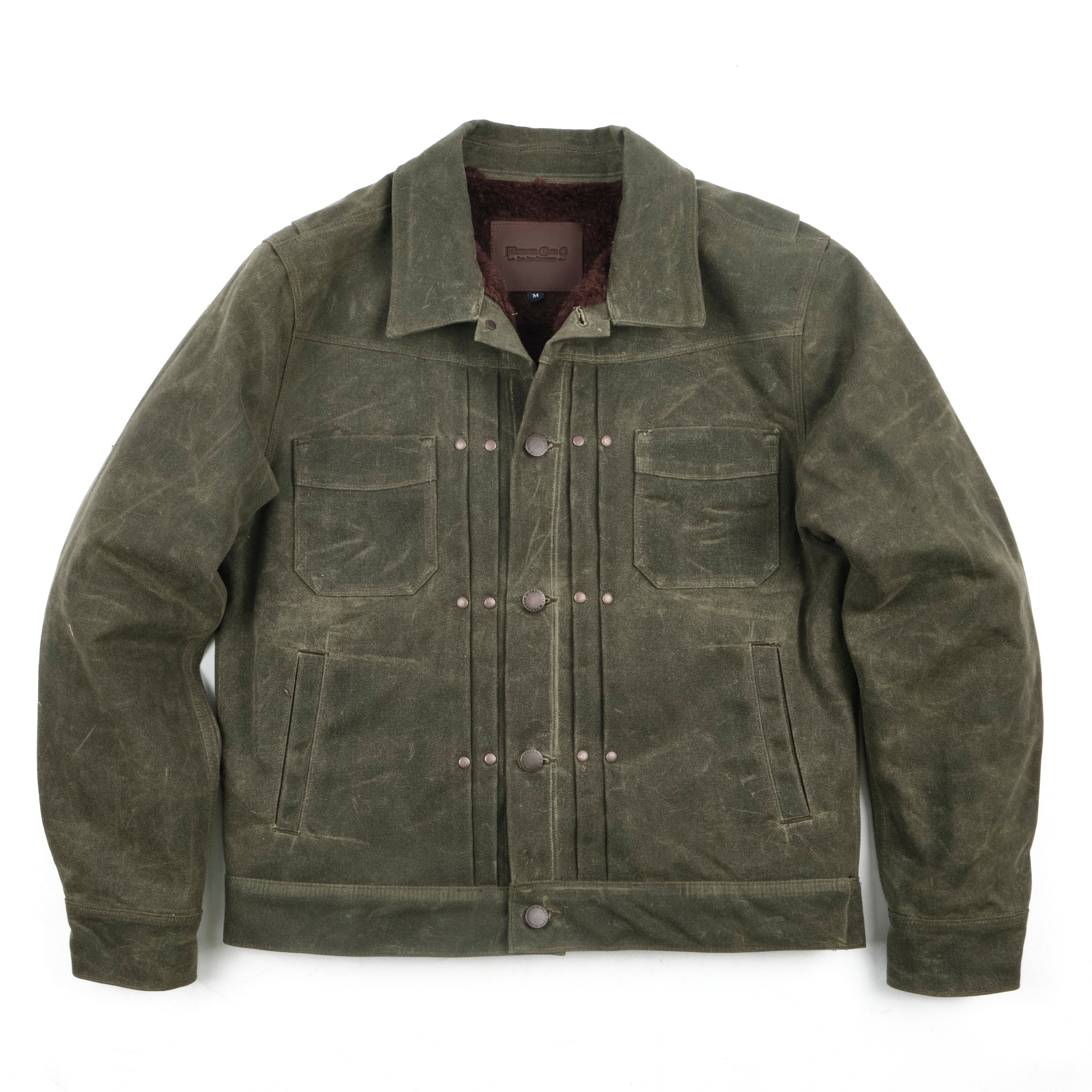 Riders Jacket Heavy Waxed Canvas Olive Alpaca
