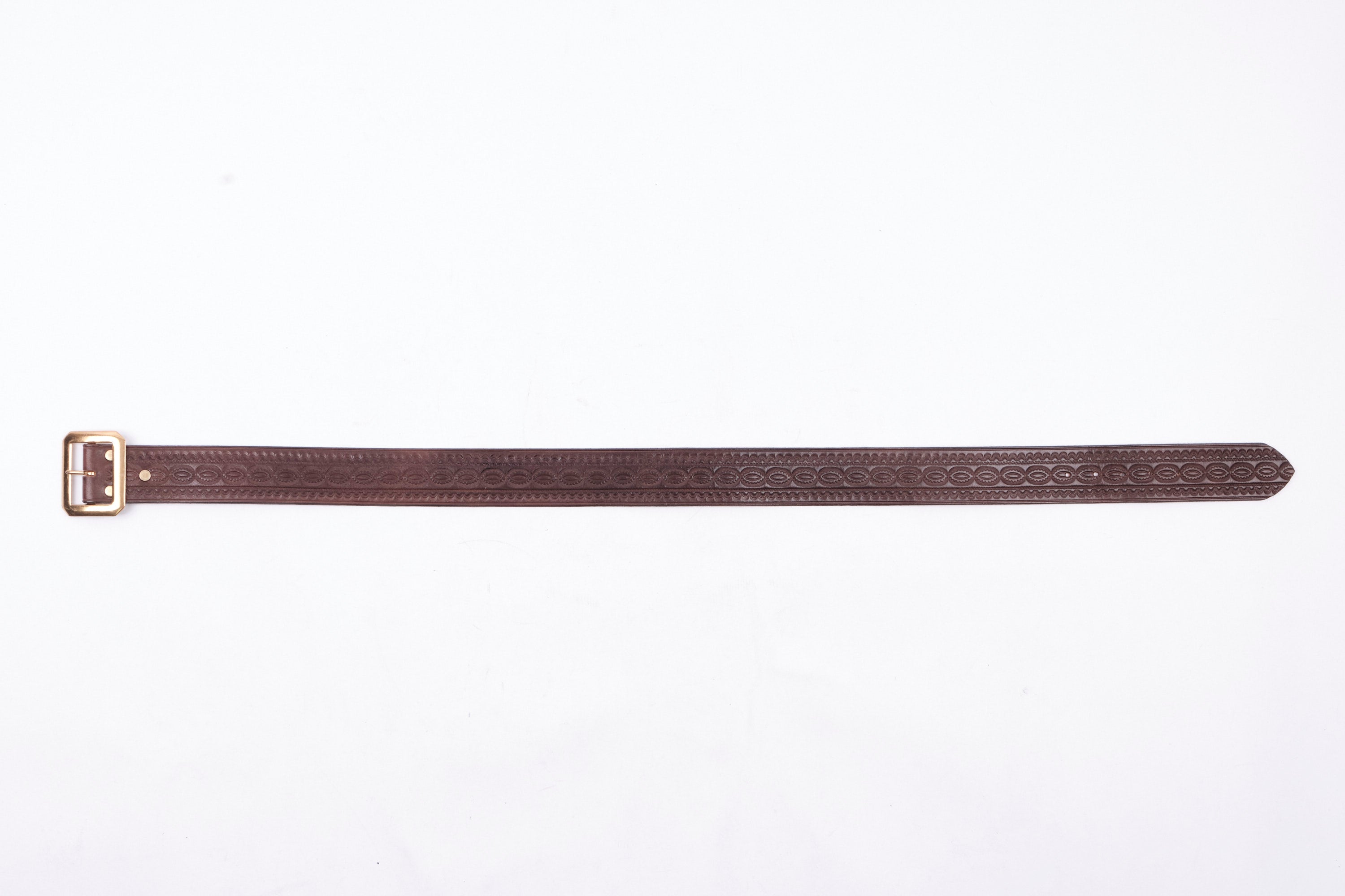 Codina Leather - Brass Buckle Brown Embossed Vegetable Tanned Leather Belt