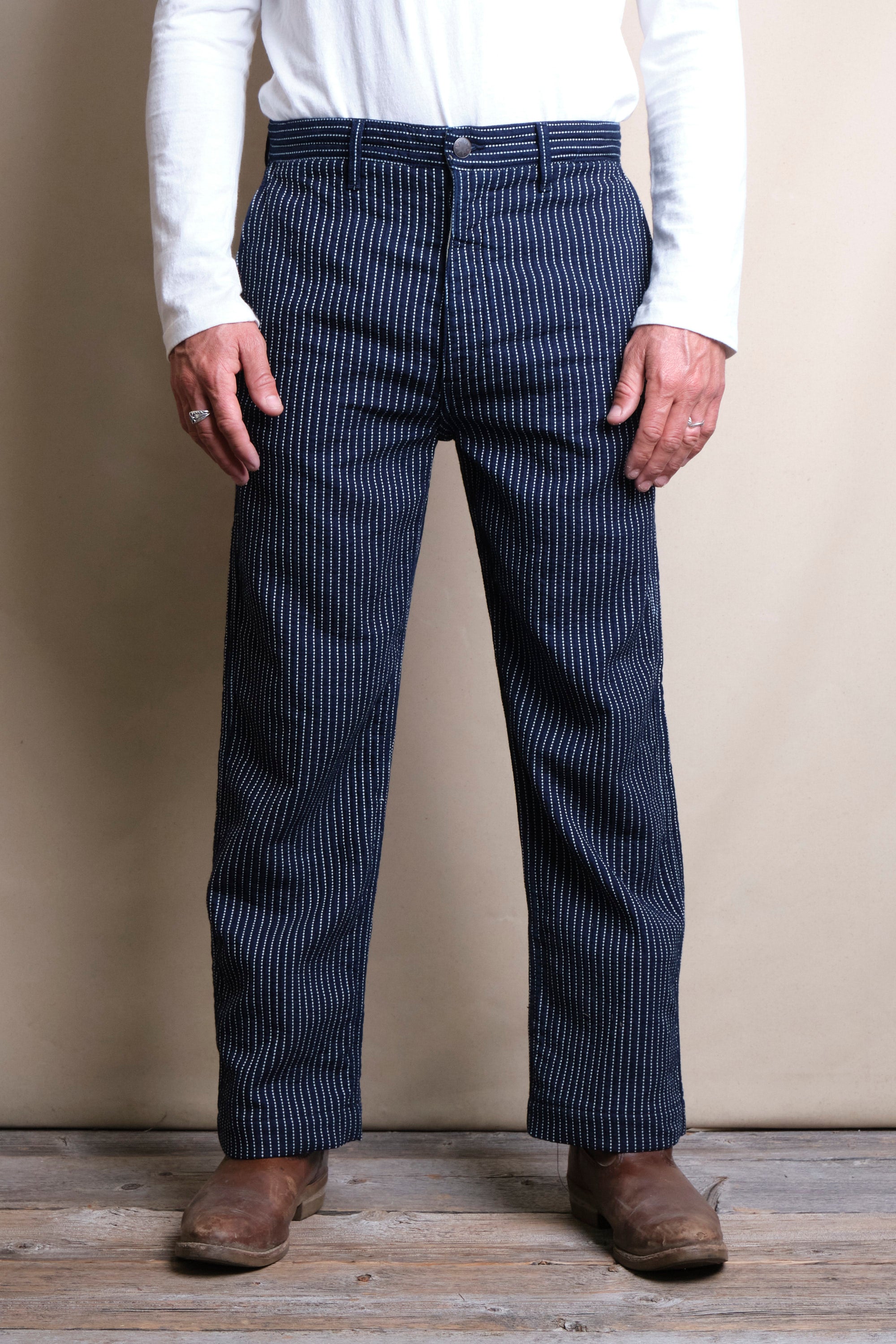 Western Pant Blue Dobby Stripe