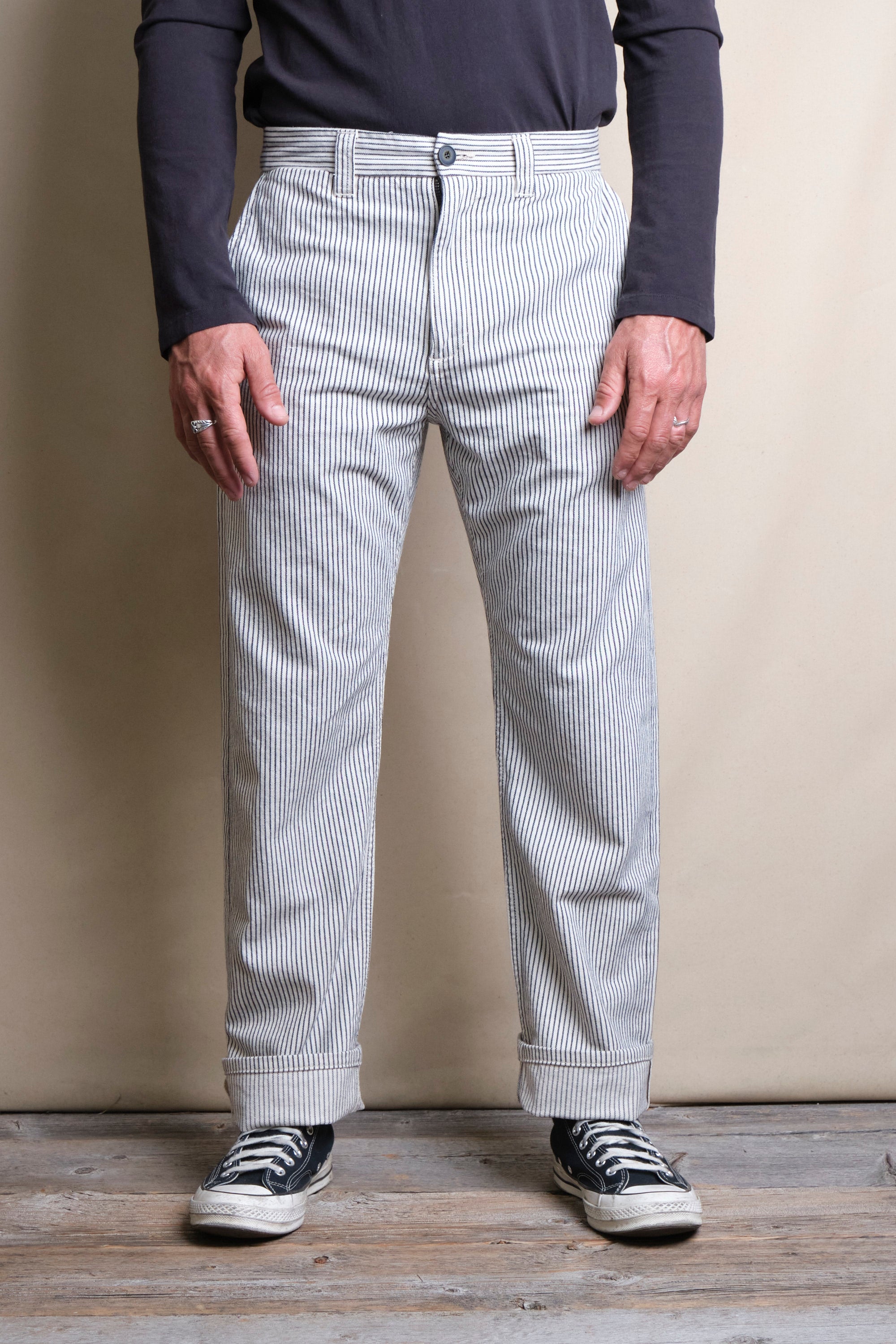 blue and white striped dress pants Styling striped long pants - Blue main image 0