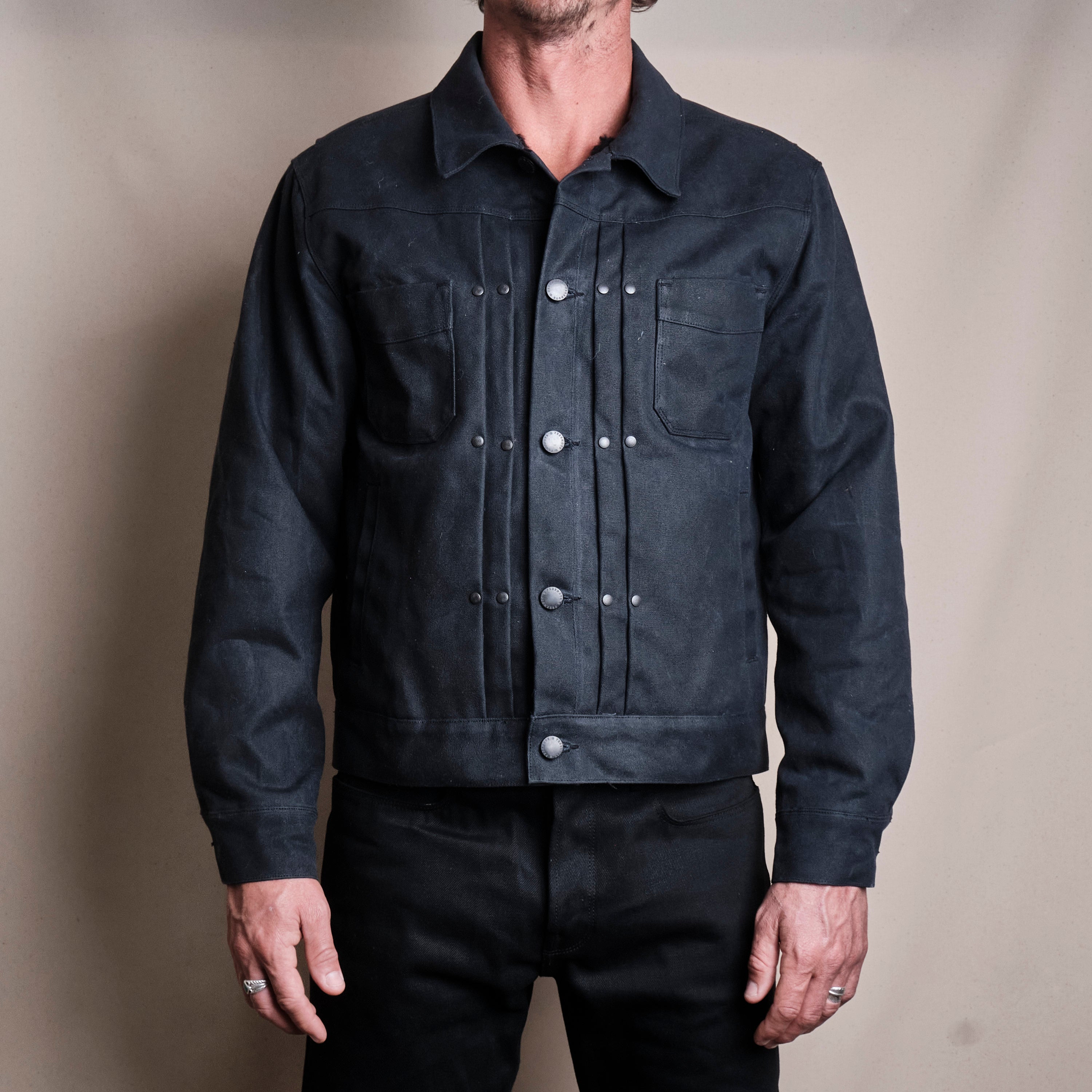 Riders Jacket Heavy Waxed Canvas Black Alpaca