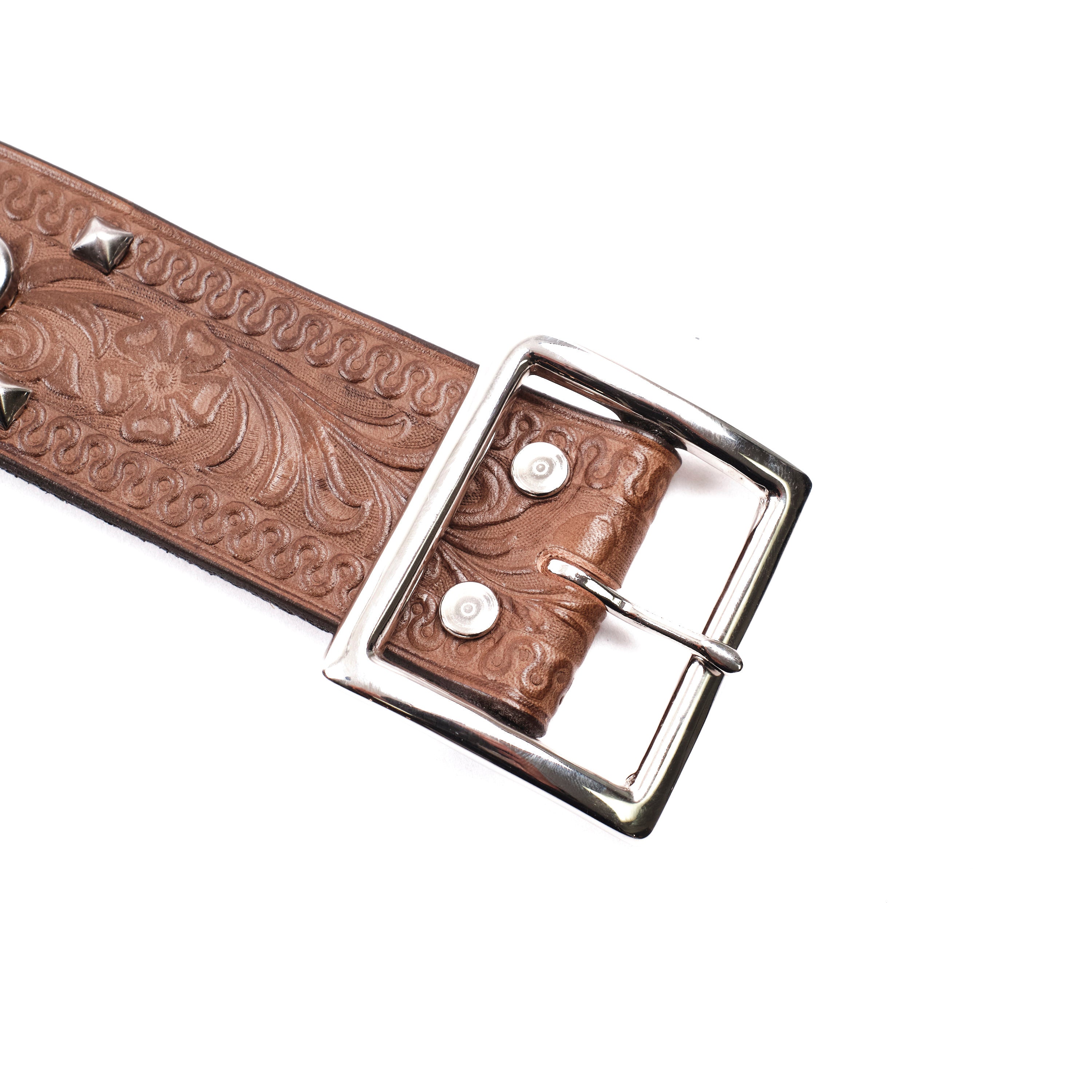 Freenote Cloth x Codina Leather - Custom Pyramid Spots Belt Brown