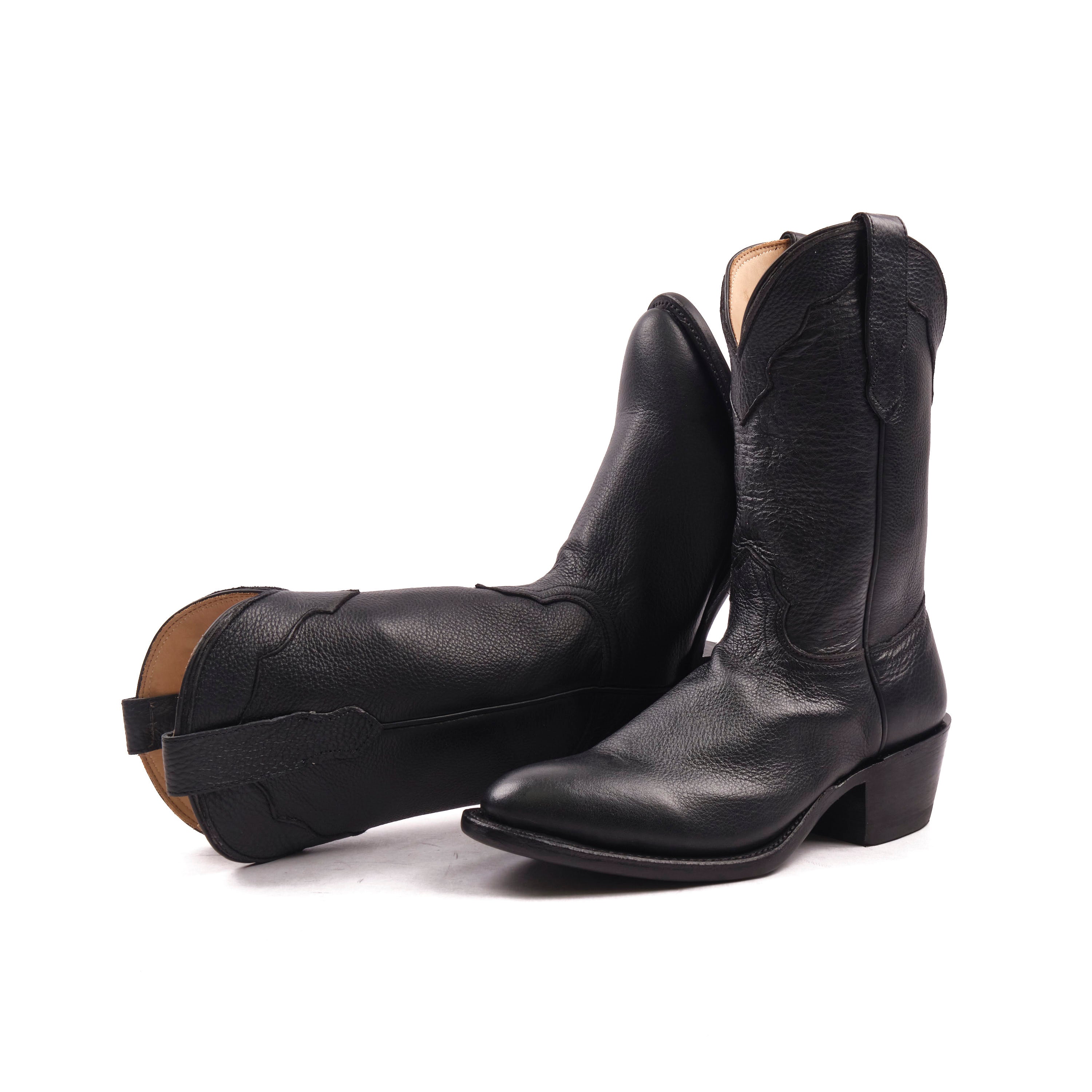 Freenote Cloth x Fenoglio Boot Co. - Black Deerskin Cowboy Boot