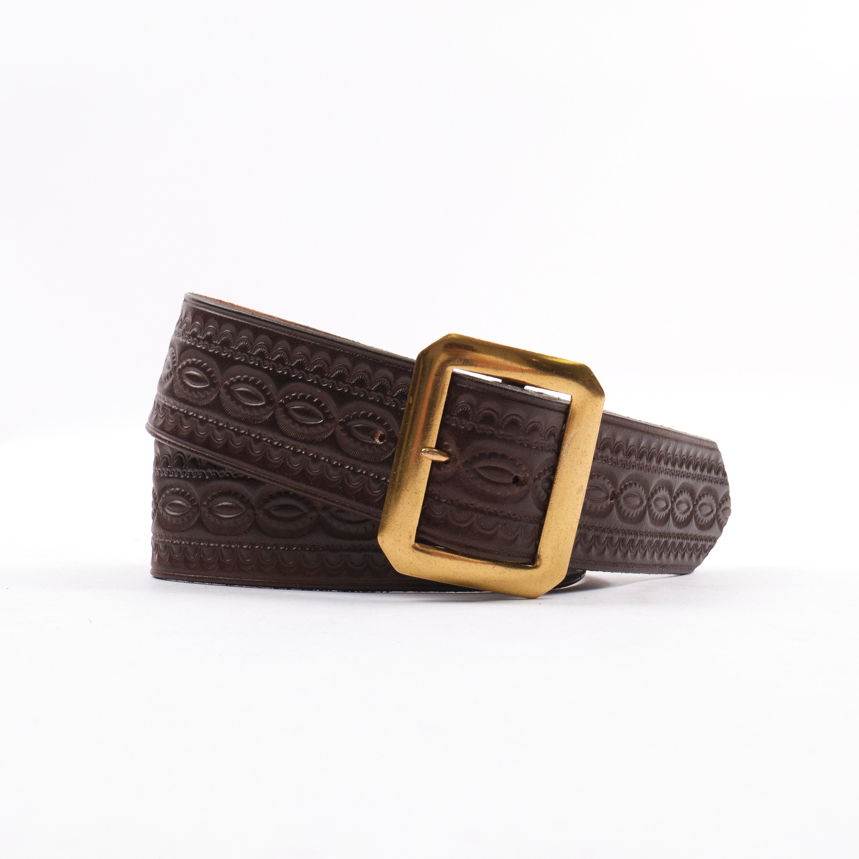 Codina Leather - Brass Buckle Brown Embossed Vegetable Tanned Leather Belt