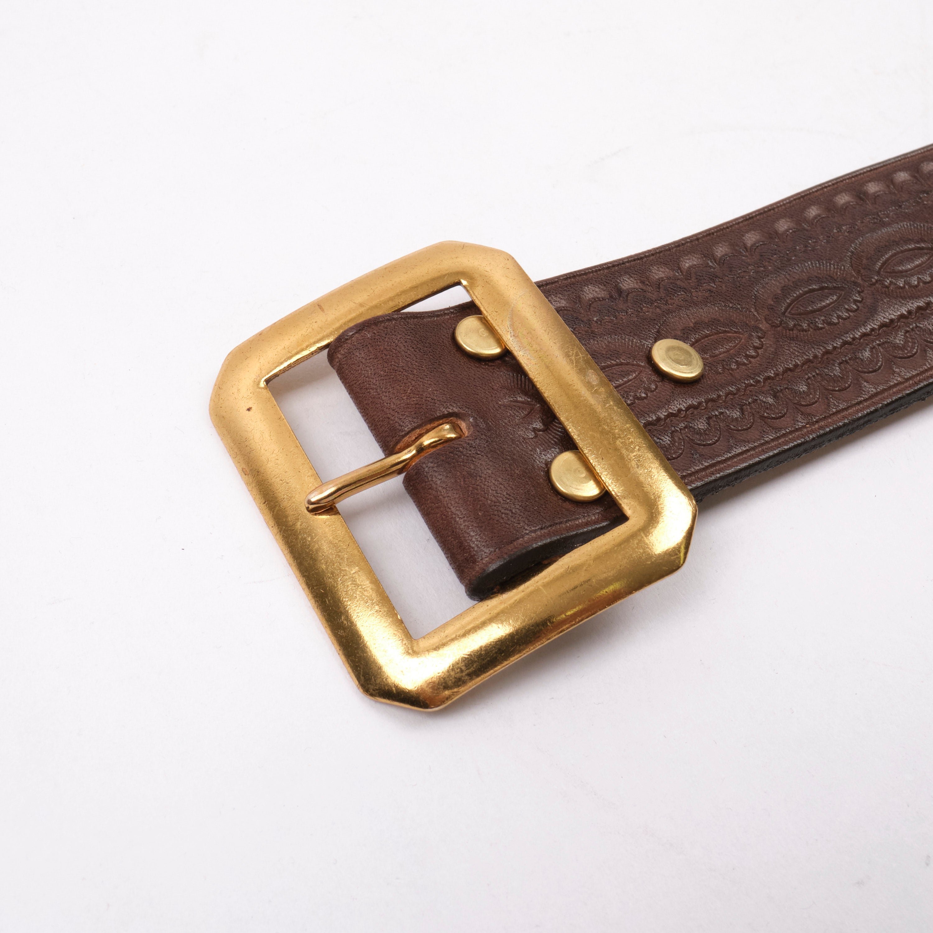 Codina Leather - Brass Buckle Brown Embossed Vegetable Tanned Leather Belt