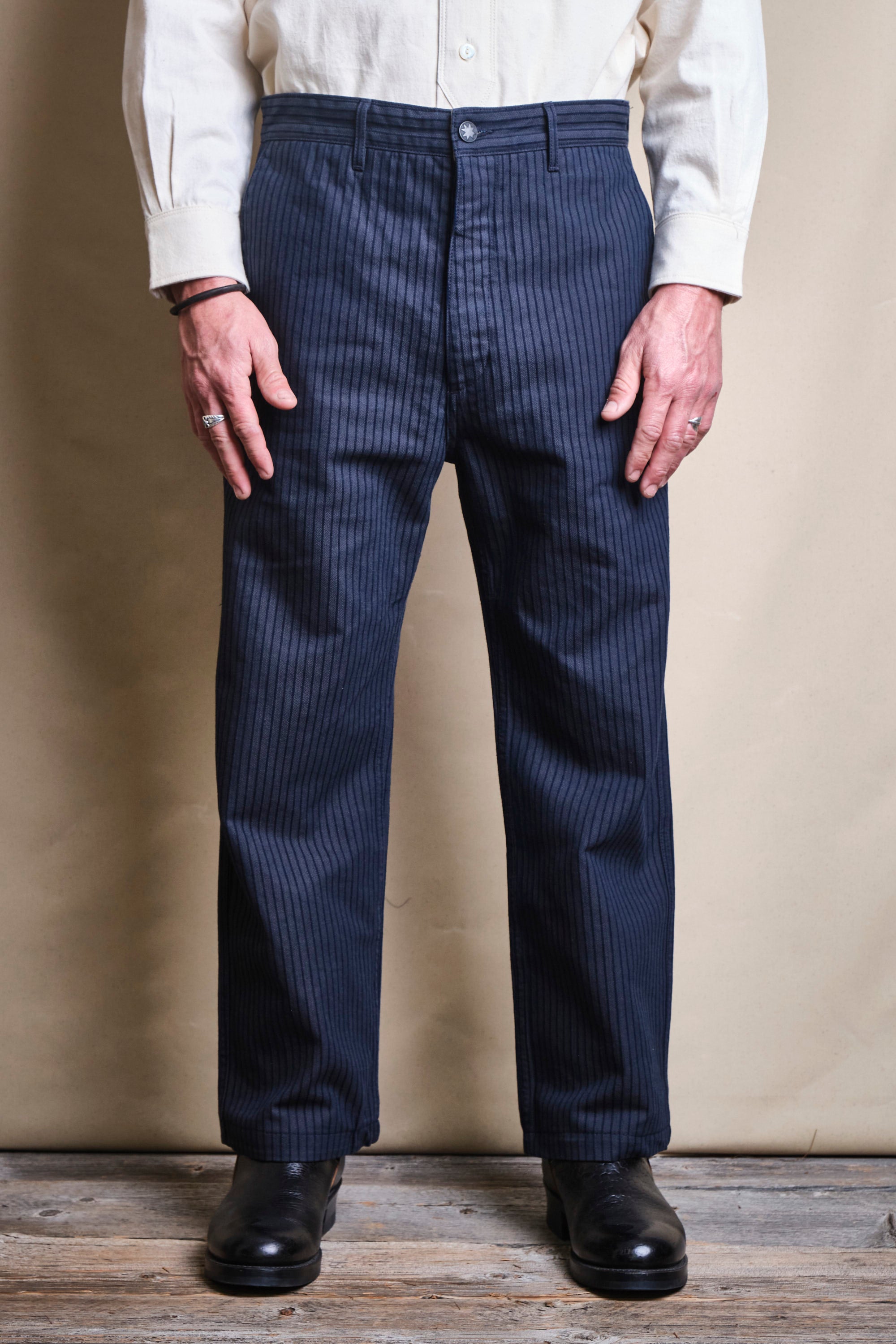 Western Pant Indigo Herringbone Dobby