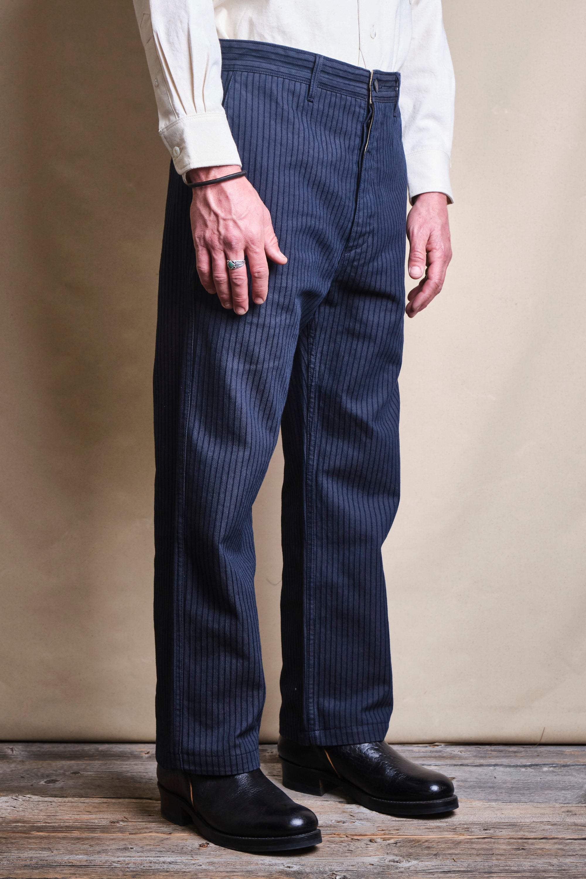Western Pant Indigo Herringbone Dobby