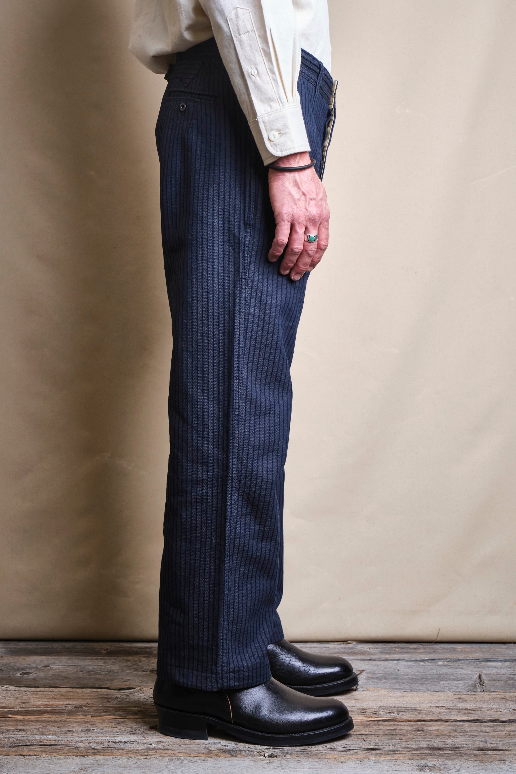 Western Pant Indigo Herringbone Dobby