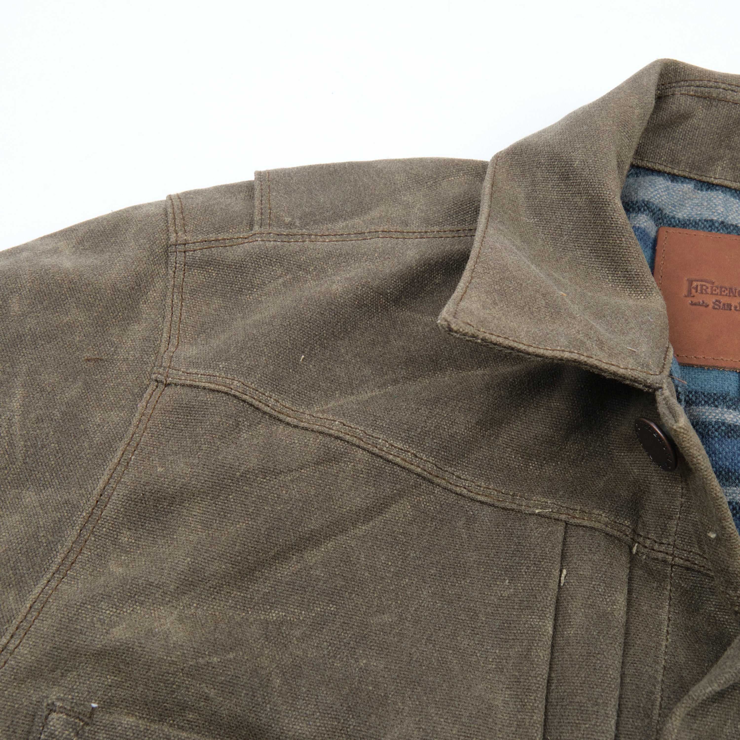 Riders Jacket Heavy Waxed Canvas Tobacco Blue Wool