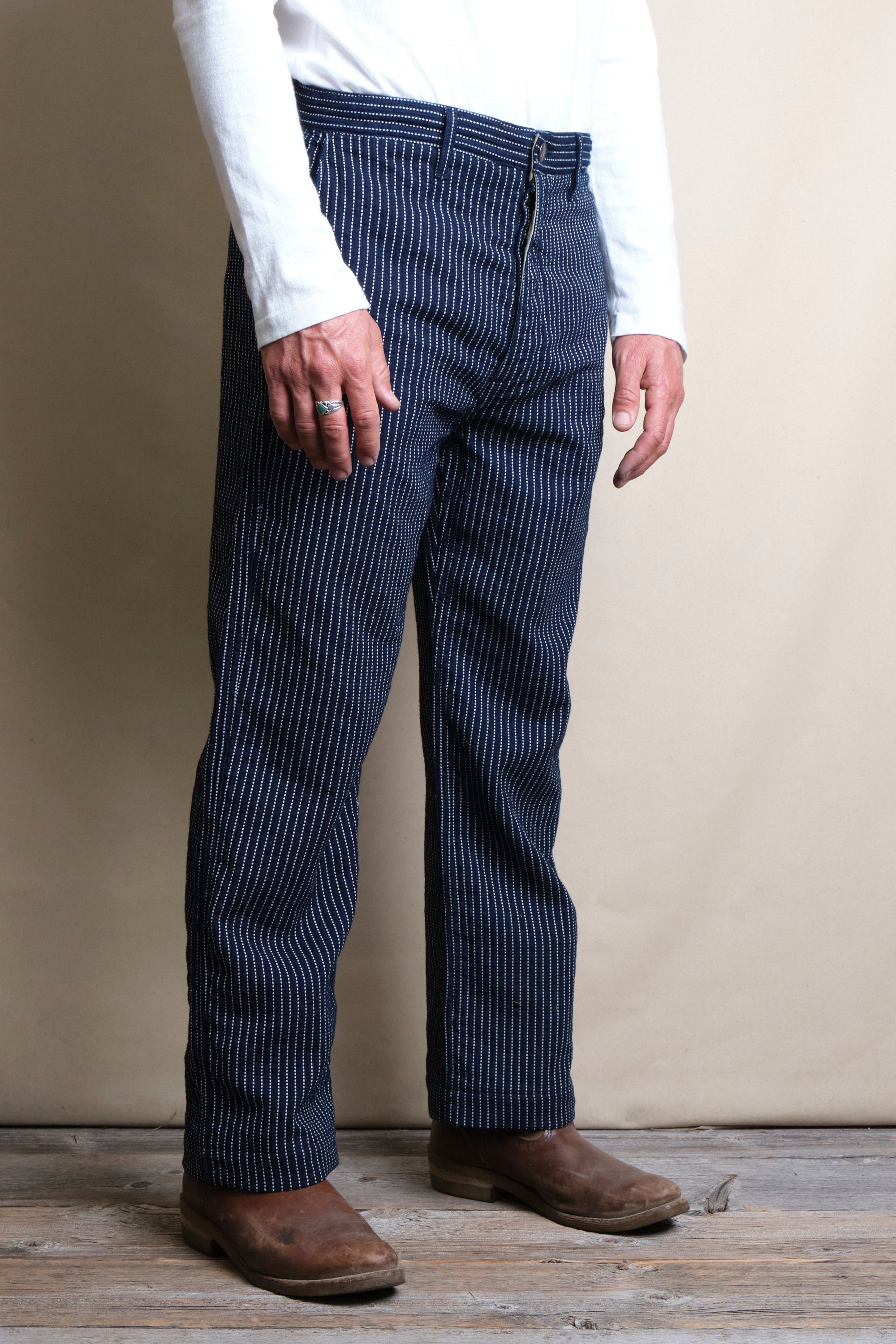Western Pant Blue Dobby Stripe