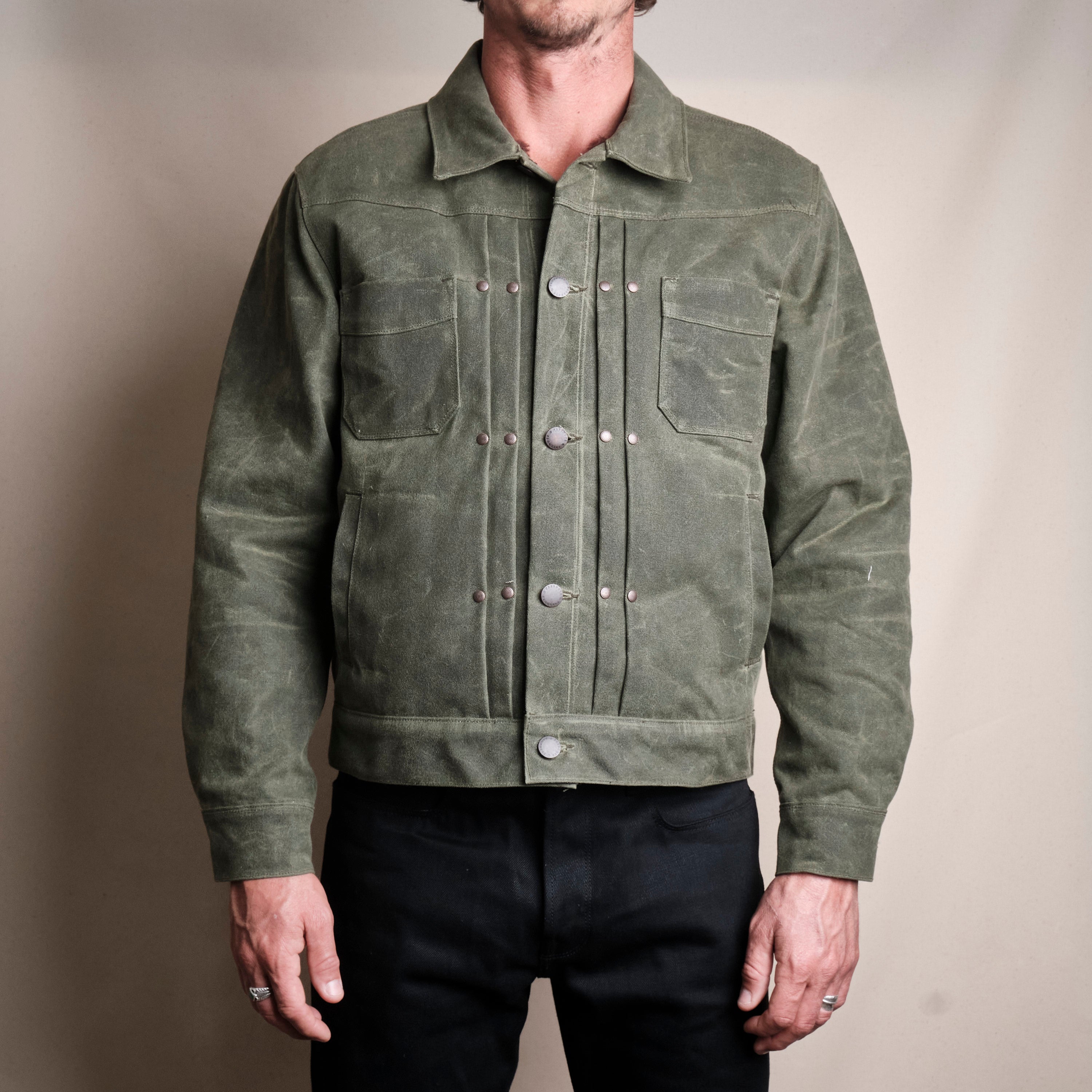Riders Jacket Heavy Waxed Canvas Olive Alpaca