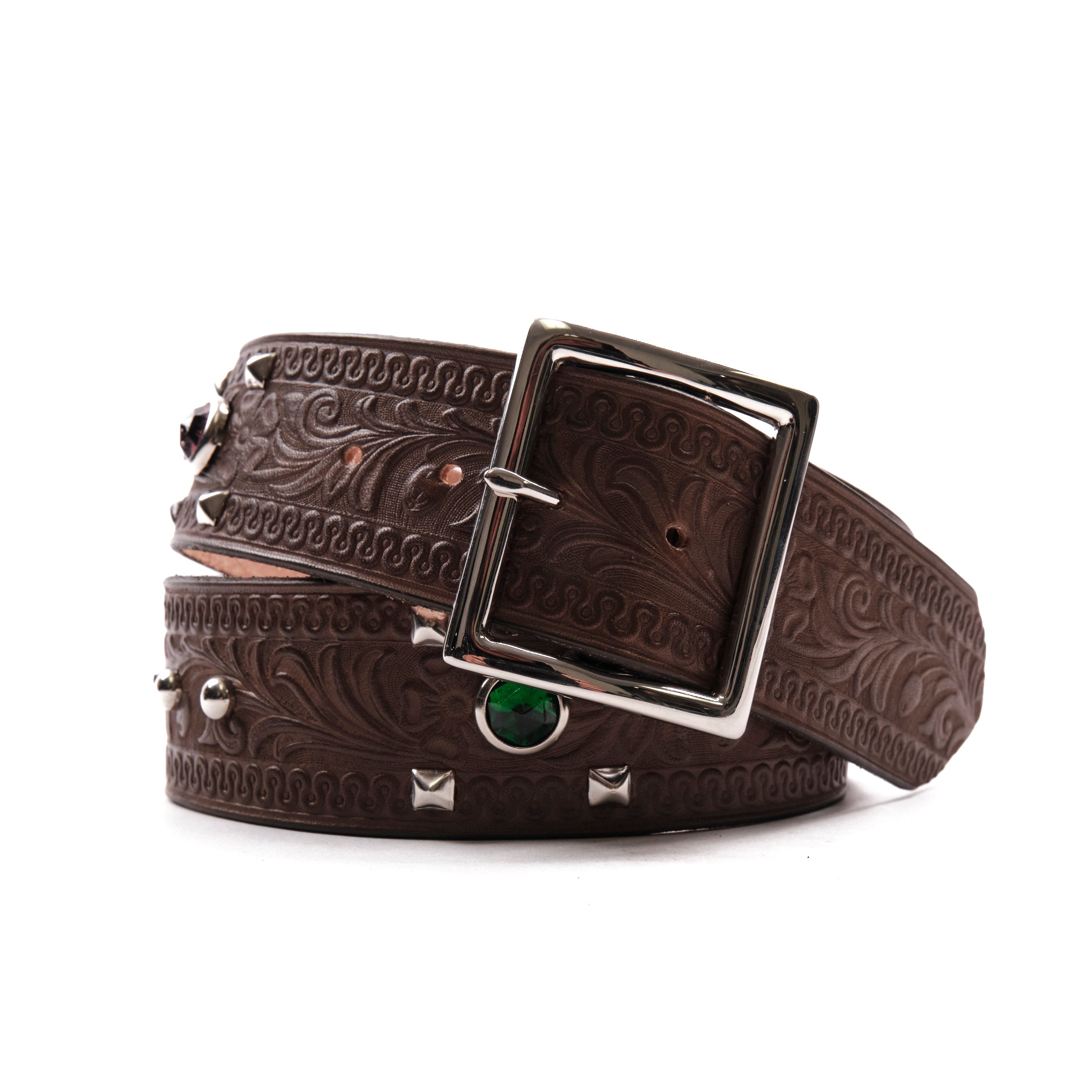 Freenote Cloth x Codina Leather - Custom Pyramid Spots Belt Brown