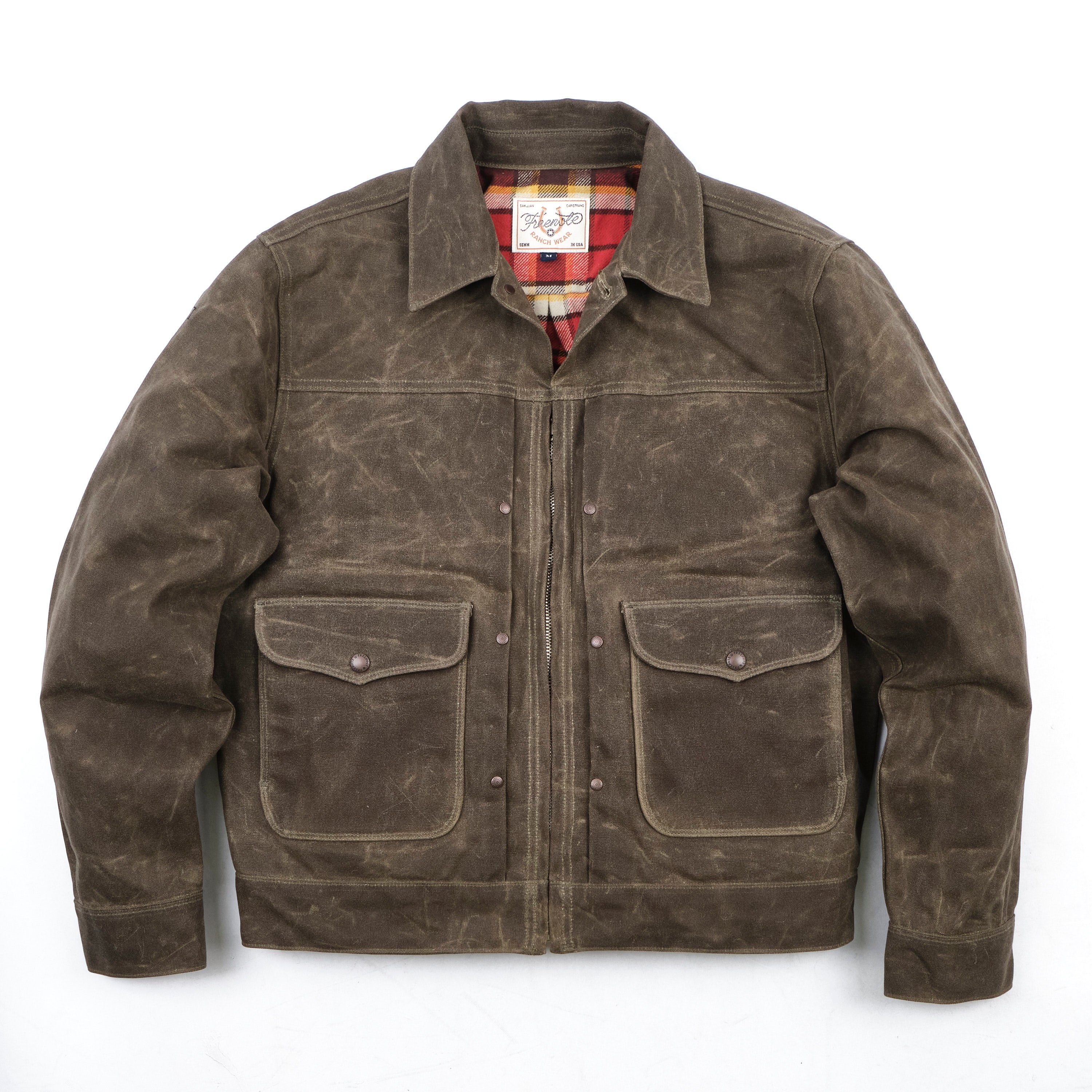 Faro Jacket | 20 Ounce Tobacco Waxed Canvas Red Plaid