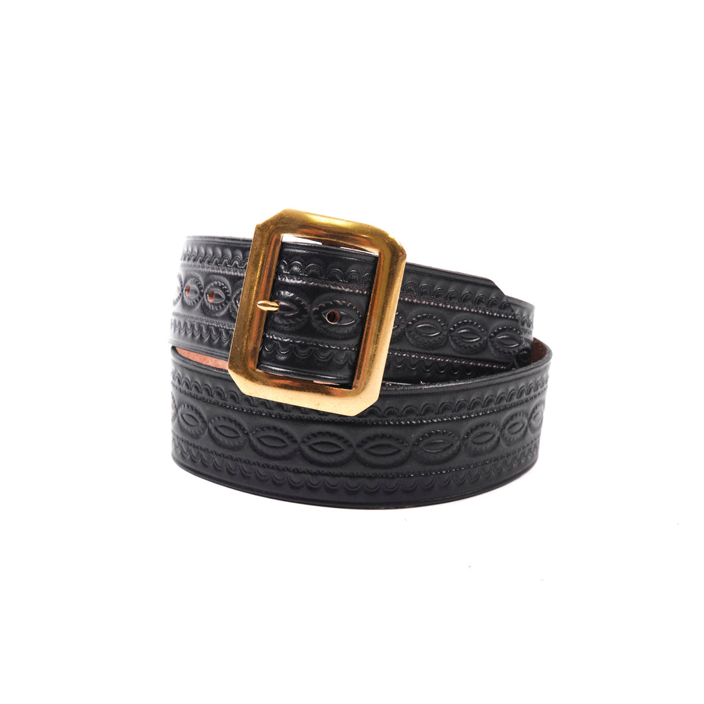 Codina Leather - NOS Vintage Brass Buckle Embossed Belt Black display picture 2