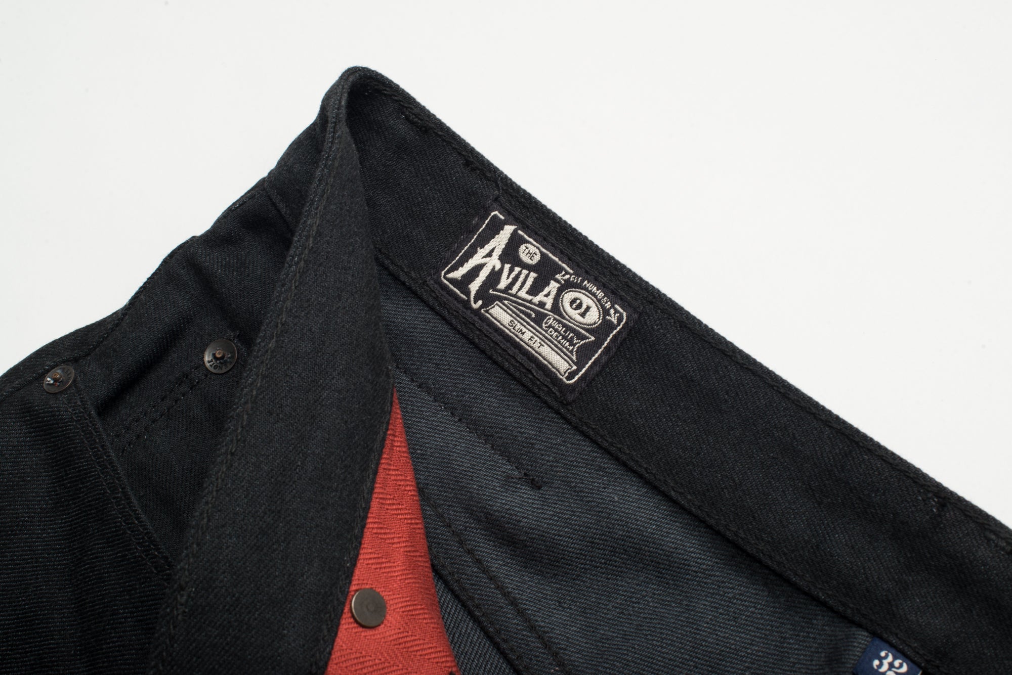 Avila Slim Taper - Raw 14.25 oz Black Grey Denim Tag