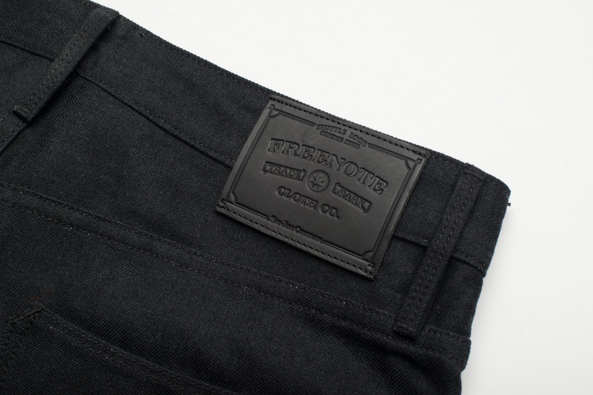 Avila Slim Taper - Raw 14.25 oz Black Grey Denim Leather Patch