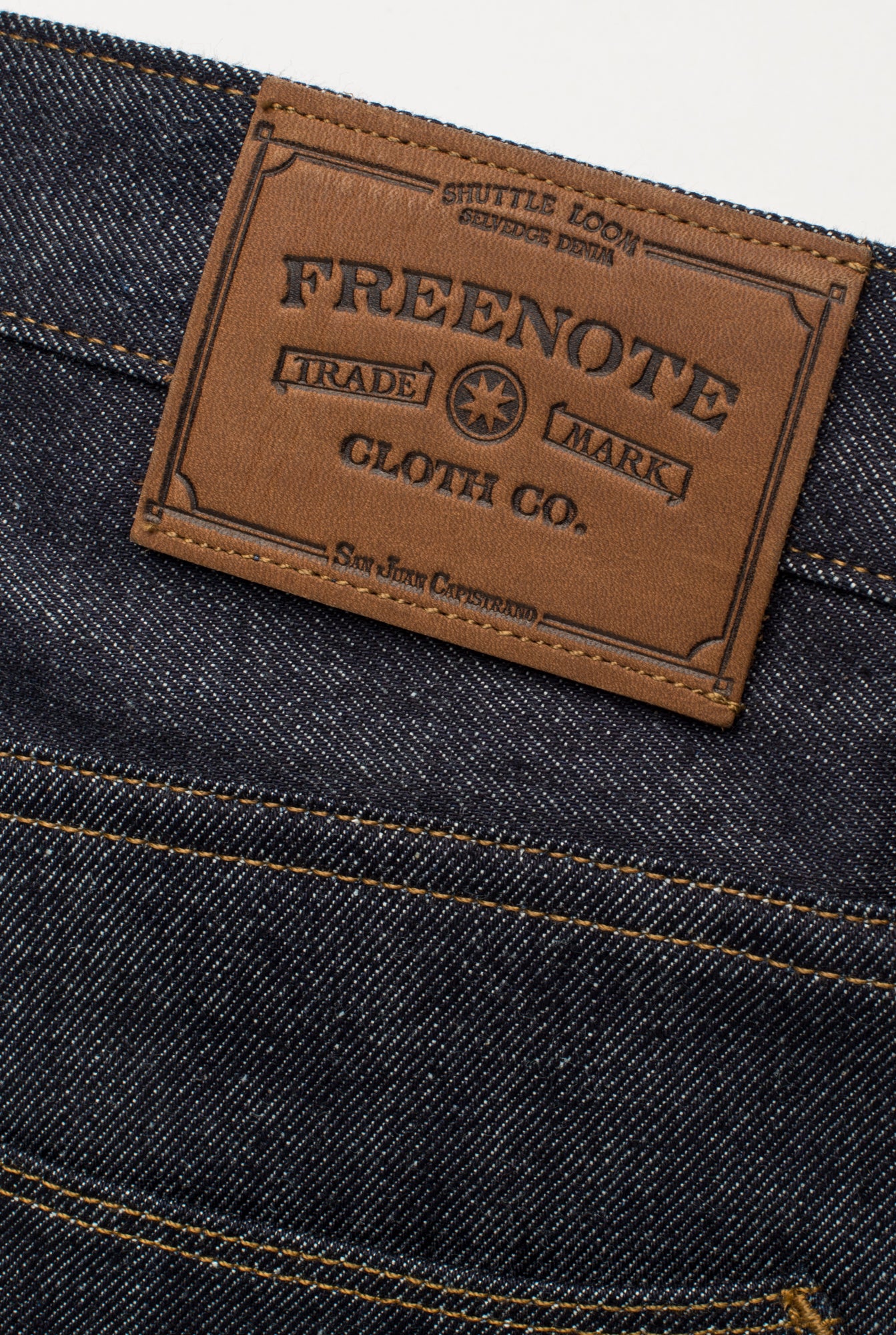 Belford Straight Raw 15 Ounce Indigo Denim Leather Patch