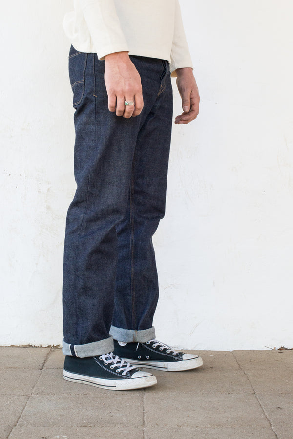 Belford Straight Raw 15 Ounce Indigo Denim On Model Profile
