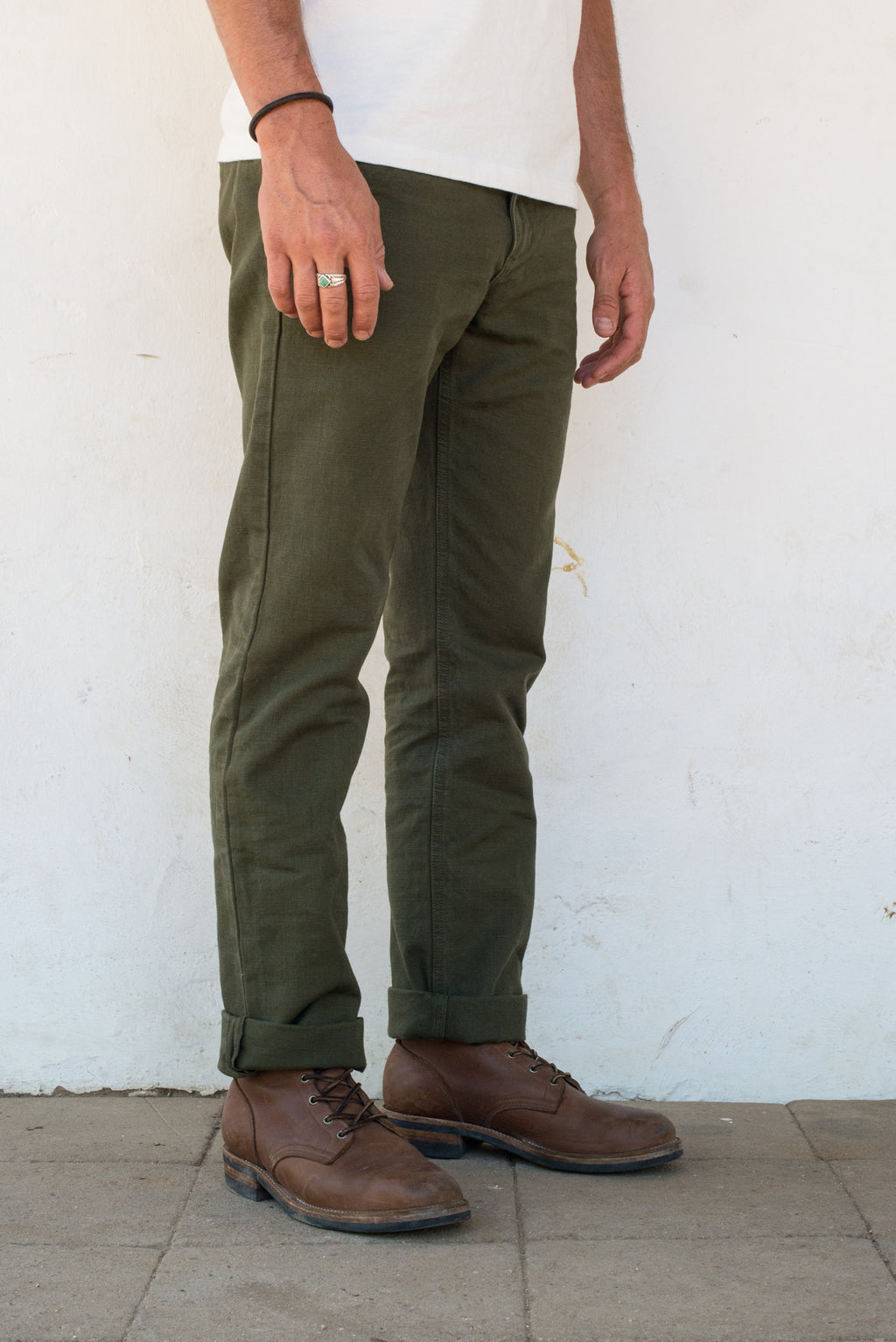 Workers Chino Slim Fit | 14 Ounce Slub Army Green – Freenote Cloth