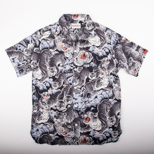 Ukiyo-e Tiger & Bamboo Pattern Aloha Hawaiian Shirt - Black